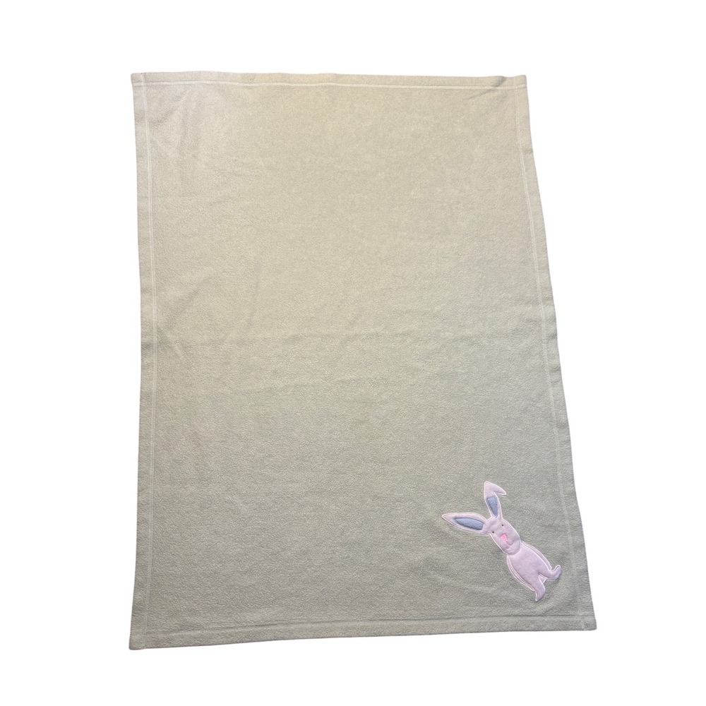 Pottery Barn Kids Mint Green Fleece Baby Blanket Bunny embroidered easter 39x28
